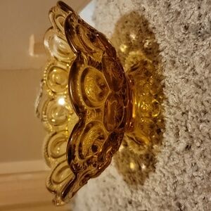 Vintage L.E. Smith Moon and Star Amber Glass Bowl 